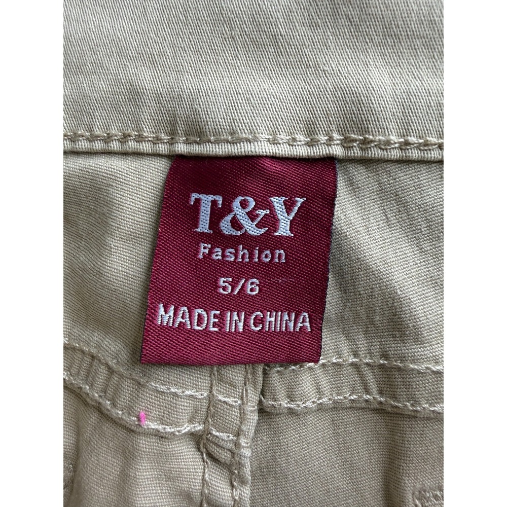 T&Y Fashion Capri Pants Womens 5/6 Beige Skinny Leg Cuffed Hem Ankle Button - Picture 7 of 16